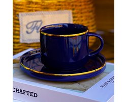 Selinex koffie kop Blauw met gouden rand