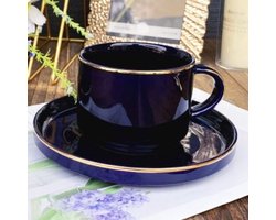 Selinex koffie- of theeset blauw met gouden rand