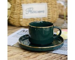 Selinex koffie- of theeset groen met gouden rand