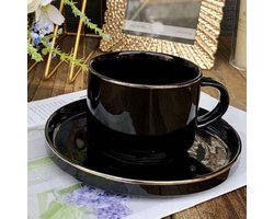 Selinex koffie- of theeset zwart met zilveren rand