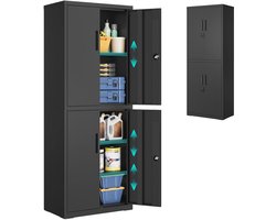 Sellino Opbergkast - Zwart - 40x60x180cm - Met deuren - Opbergkasten - Voorraadkast - Verstelbaar - Afsluitbaar met slot - Staal