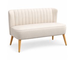 Sello! eettafelbank – dinerbank – eetkamerbank – tweezitsbank – houten constructie – fluwelen look – 117 x 56,5 x 77 cm – crèmewit