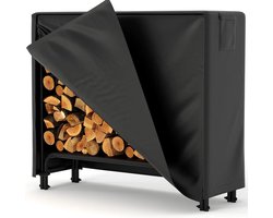 Sello! haardhout opslag – brandhout rek – waterdichte hoes – verhoogde basis – L122 x B34 x H110cm – gepoedercoat – zwart
