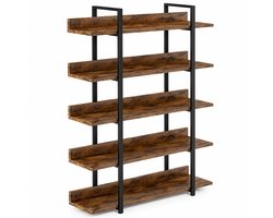 Sello! industriële boekenkast – boekenrek – 5 lagen – stevige constructie – boeken – planten – decoratie – zwart – staal – hout