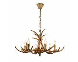Sello! kroonluchter – hertengewei – hanglamp – retro – vintage – blikvanger – 6 lichtpunten – E14 fitting