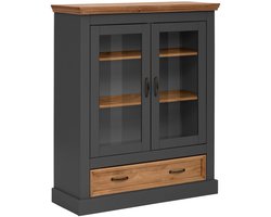 Selma Highboard Vitrinekast 2 Glazen Deuren en Lade- Antraciet -100 cm
