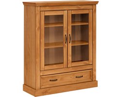 Selma Highboard Vitrinekast met 2 Glazen Deuren en Lade - Naturel Grenen - 100 cm