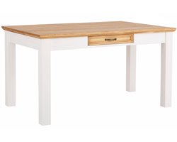 Selma|Eettafel 140 cm met 1 lade in grenen wit