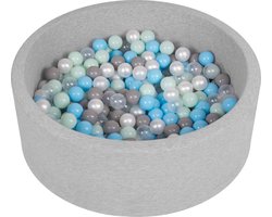 Selonis Ballenbad voor kinderen met 200 ballen ∅6cm 90x30cm - Ballenbak voor Baby's rond - Ballenbak ballen kleurrijke - Met schuimvulling - Ballenbad foam - Voor sensorische - Hellgrau: Parel Grijs Transparant Babyblauw Munt