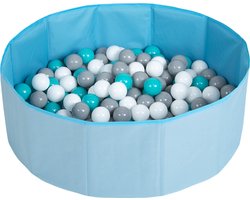 Selonis Opvouwbaar ballenbad voor kinderen met 100 plastic ballen ∅6cm - 80x23cm Ballenbad baby - Speelbad - Ballenbak kinderen rond - Kunststof ballen - Blauw: Wit Grijs Turkoois