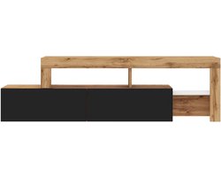 Selsey - ASTEN - Asymmetrische TV-kast met zwarte front - 172 cm - Wotan eik