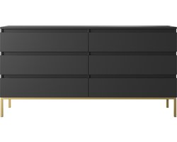 Selsey Bemmi - Dressoir - 6 lades - Zwart met gouden poten
