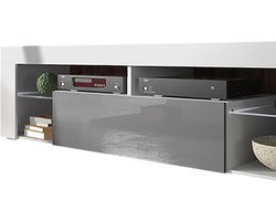 Selsey - BIANKO - TV-meubel met nissen - 140 cm - Wit marmer / Grijze glans