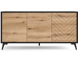 Selsey - BOULIA - Driedeurs ladekast - visgraat - 154 cm zwart/eiken