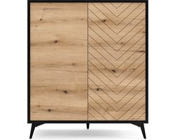 Selsey - BOULIA - Hoge kast met twee deuren - visgraat - 104 cm zwart/eiken