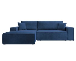 Selsey - Farese - Hoekbank met slaapfunctie - met beddengoedcontainer - L-vormig - Corduroy - Linkerkant - Marineblauw