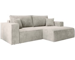Selsey Farese Mini – Hoekbank met ribfluweel, slaapfunctie en opbergruimte, grijs-beige, rechts