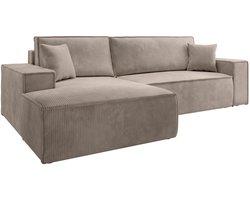 Selsey Farese New – Hoekbank van corduroy met slaapfunctie en opbergruimte, Beige, Links