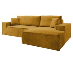 Selsey Farese New – Hoekbank van corduroy met slaapfunctie en opbergruimte, Mosterdgeel, Rechts