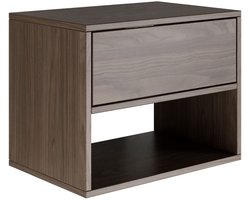 Selsey Framme – Hangend nachtkastje met lade en open vak, walnoot houtlook, 50 cm