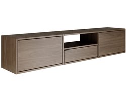 Selsey Framme – zwevend tv-meubel met drei kleppen en een vak, notenhout look, 150 cm