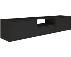 Selsey Framme – zwevend tv-meubel met drei kleppen en een vak, zwart, 150 cm