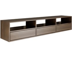 Selsey Framme – zwevend tv-meubel met drie kleppen en open vakken, eikenhout look, 150 cm