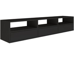 Selsey Framme – zwevend tv-meubel met drie kleppen en open vakken, zwart, 150 cm