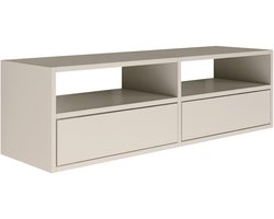 Selsey Framme – zwevend tv-meubel met twee kleppen en open vakken, kasjmier grijs, 100 cm