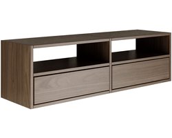 Selsey Framme – zwevend tv-meubel met twee kleppen en open vakken, notenhoutkleur, 100 cm