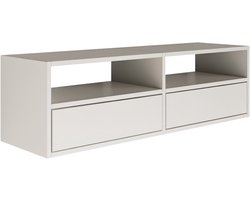 Selsey Framme – zwevend tv-meubel met twee kleppen en open vakken, wit, 100 cm