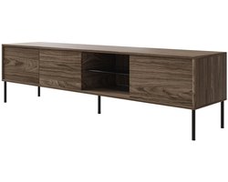 Selsey Modity - Tv-meubel met 3 deuren, glazen plank en verlichting, 175 cm, Notenhoutlook