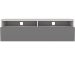 Selsey Rednaw – TV-meubel met lade, mat wit / hoogglans grijs met LED, 100 cm