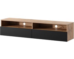 Selsey Rednaw – TV-meubel met twee lades, eikenlook / hoogglans zwart met LED, 140 cm