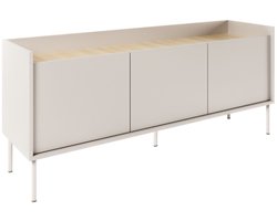 Selsey Tovi - Tv-meubel met 3 deuren, 140 cm, Cashmeregrijs / Eikenhoutlook