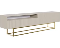 Selsey TV Meubel 175 cm Taupe Grijs met Gouden Stalen Frame en Open Vak, Staande TV Kast met Klepdeuren en Push-to-Open, Moderne Televisiekast Woonkamer, Gefreesde Fronten