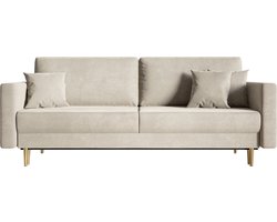 Selsey - Valico - Driepersoons uitschuifbare bank - Hydrofoob fluweel - Gouden poten - Beige