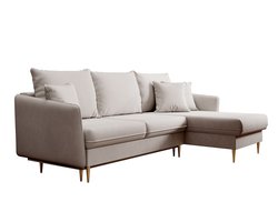 Selsey Volio – Hoekbank met slaapfunctie, Waterafstotend fluweel, Gouden poten, Beige