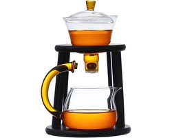 Semi-automatische Theeset - Houten Theepot Met Magnetische Afsluiting - 5 Stuks - Geel