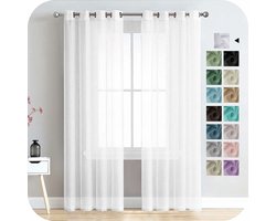 Semi-transparant kort transparant gordijn met ringen in linnenlook Jaloezieën Gordijnen Sjaals voor Woonkamer Slaapkamer Kinderkamer Wit 210Ṫ134cm (HṪL) Set van 2