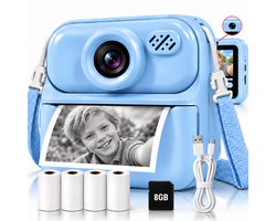 Sencision Digitale Kindercamera met Foto Printer - Kinder Fototoestel - Camera Kinderen - Full HD - 8GB SD-Kaart - USB-C Oplaadbaar - MP3 & Spelletjes - Blauw