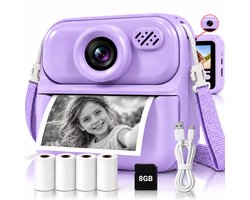 Sencision Digitale Kindercamera met Foto Printer - Kinder Fototoestel - Camera Kinderen - Full HD - 8GB SD-Kaart - USB-C Oplaadbaar - MP3 & Spelletjes - Paars