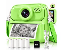 Sencision Digitale Kindercamera met Foto Printer - Kinder Fototoestel - Camera Kinderen - Full HD - 8GB SD-Kaart - USB-C Oplaadbaar - MP3 & Spelletjes - Groen