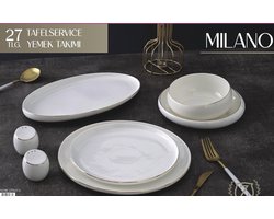 Senella Luxe Serviesset - 27 Delig Serviesset - 6 Persoons - Porseleinen Servies Set - Rond/ovaal - Wit met gouden randje