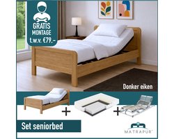 Seniorenbed Compleet elektrische set ledikant seniorenbed 90x200 cm eiken kleur + 42-lats Elektrisch Verstelbaar + Master Nasa traagschuim | 7 zone Pocketveer matras 90x200