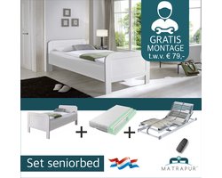 Seniorenbed Compleet elektrische set ledikant seniorenbed 90x200 cm Wit + 42-lats Elektrisch Verstelbaar + Champ - 7 Zone Pocket 300 matras - 90x200 cm