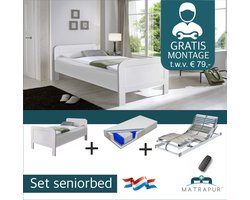 Seniorenbed Compleet elektrische set ledikant seniorenbed 90x200cm Wit + 42 lats elektrisch Verstelbaar + Diva De Luxe 7 zone pocketveermatras