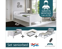 Seniorenbed Compleet elektrische set ledikant seniorenbed 90x200cm Wit + 42 lats elektrisch Verstelbaar + Master Nasa traagschuim | 7 zone Pocketveer matras 90x200