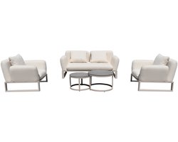 SenS-Line Loungeset Monte Carlo - Aluminium en All weather dry foam stof - Taupe en Dove - Incl. tafeltjes - 5-delig