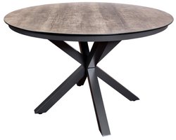 SenS-Line Tuintafel Donna Rond Ø120 cm – Keramiek met houtlook – Weerbestendig – Moderne Ronde Terrastafel – Eettafel Buiten – Tuinmeubel